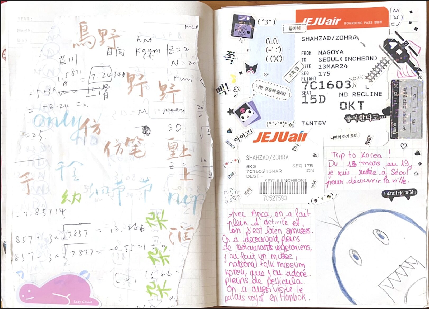Scrapbooking page of junk from Korea trip 