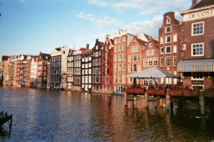 Colorful houses over the canal in Amsterdam, Netherlands