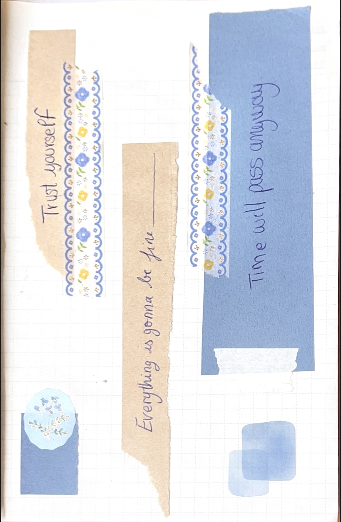 Scrapbooking page with blue and craft paper scraps